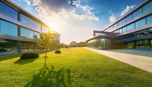 sustainable campus with modern architecture under bright sunshine