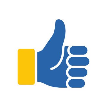 Blue hand with yellow wrist giving thumbs up gesture