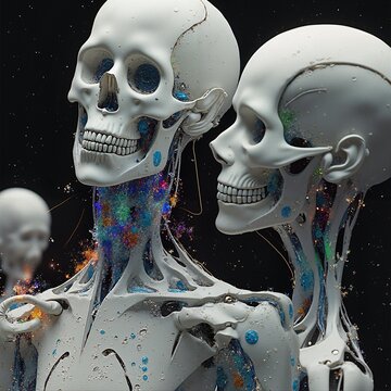 Futuristic Skull Art with Cosmic Glow and Glowing Elements