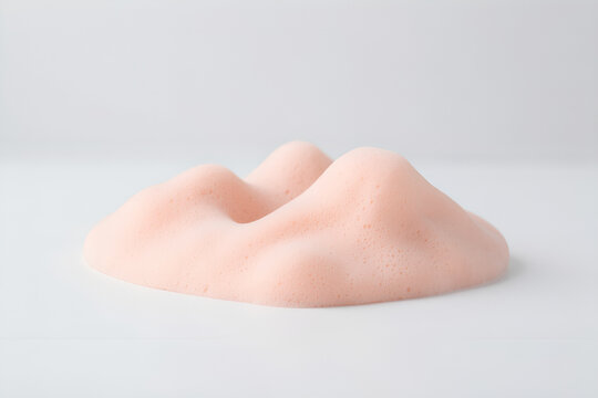 A pale blush foam ridge on a white tabletop under soft studio light