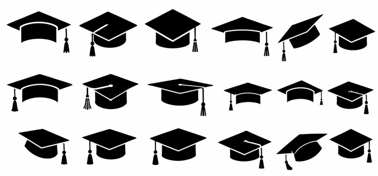 Graduation Cap Vector Set in Different Academic Styles and Angles