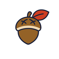 Cartoon acorn with leaf and x-eyes © runaya
