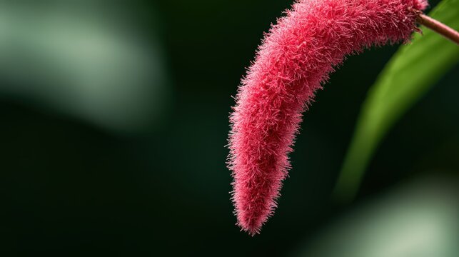 Red Chenille Plant Flower Spike Macro Photo Dark Background