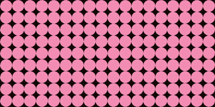 Retro seamless pattern with pink polka dots, bold round geometric shapes, grunge edges, repeating abstract background, playful textile print, modern wallpaper design, vector illustration