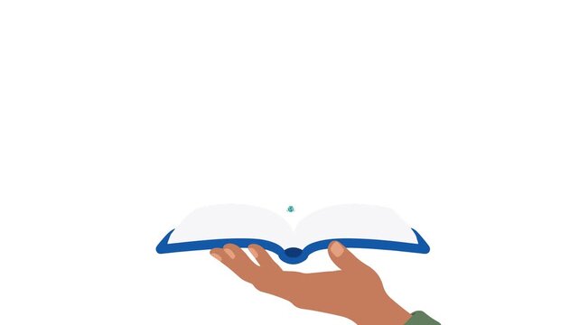 Flat Vector Illustration of Hand Holding Open Book with Planet Earth Globe Isolated on White Background, Global Education and World Knowledge Concept Graphic