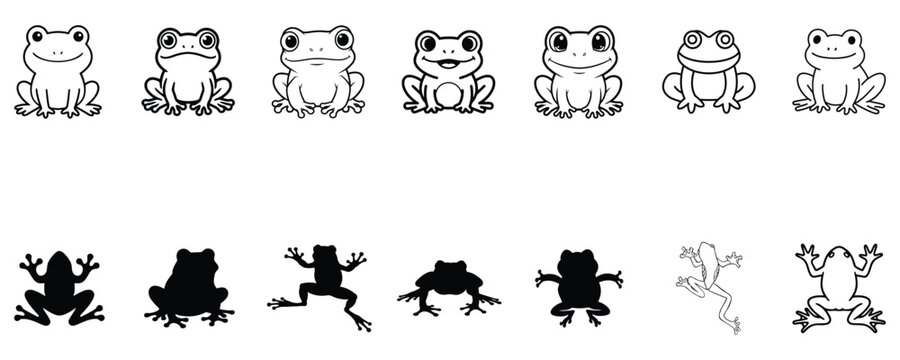line art frog icons set
