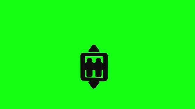 Animated Elevator Lift Icon Motion Video Loop Isolated on Chroma Key Green Screen Background, Building Transportation Symbol, Up and Down Arrow Graphic