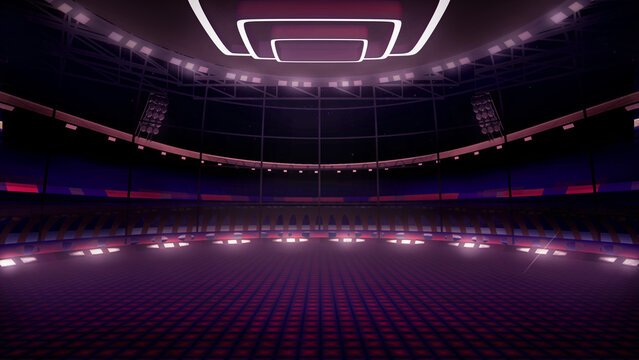 Football show, virtual studio background. Game concept stage backdrop, Ideal for soccer news, live tv shows, or sport product commercials. A 3D rendering template, suitable on green screen VR sets