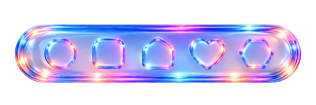 Assorted geometric shapes with glassmorphism effect on transparent background