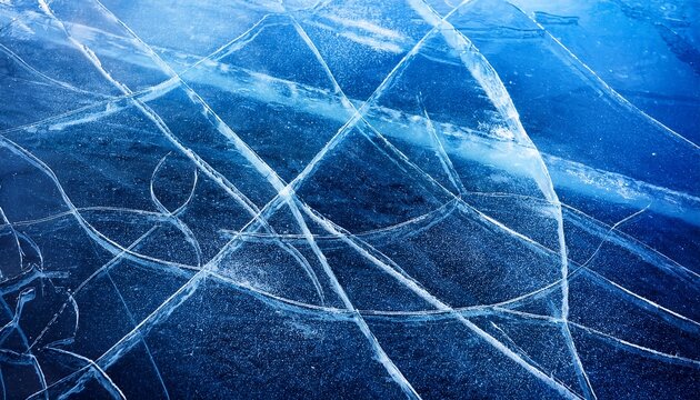 abstract blue ice surface with scratches and skate marks texture