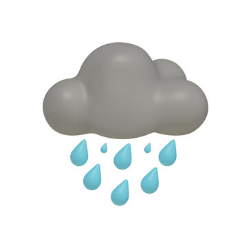 3D Rain Cloud Icon Cute soft clay style illustration of gray cloud with bright blue raindrops minimal weather symbol perfect for apps web forecast