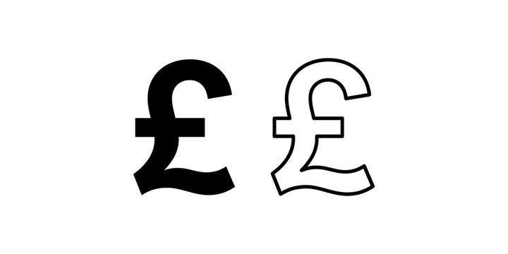 British pound currency symbol icon set with solid and outline variations for financial applications and banking web design.