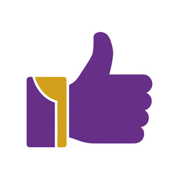 Purple thumb up icon with gold accent