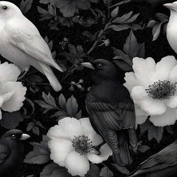 Natural Bird Silhouettes High Contrast Pattern