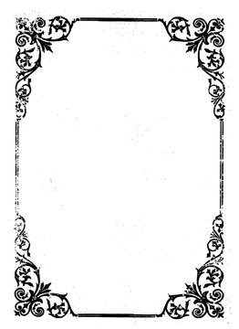A rectangular black frame featuring classic carved floral scrollwork ornaments at all four corners.