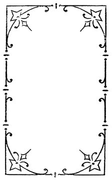 A rectangular black frame featuring star ornaments at all four corners and simple wavy line details along its sides.