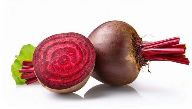 whole beet root and half isolated on white background