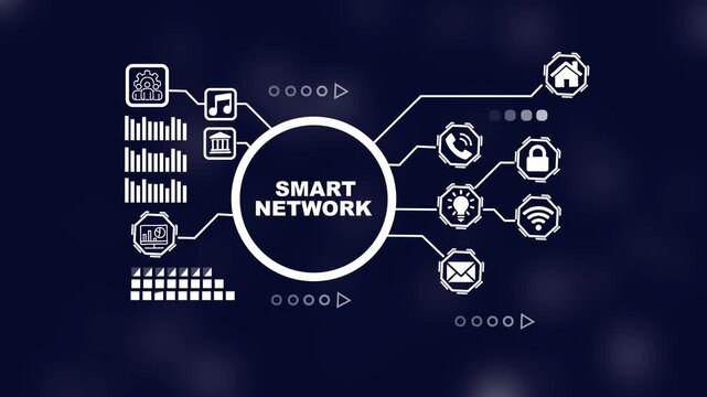 Smart network digital interface with connected io t icons and data analytics hud