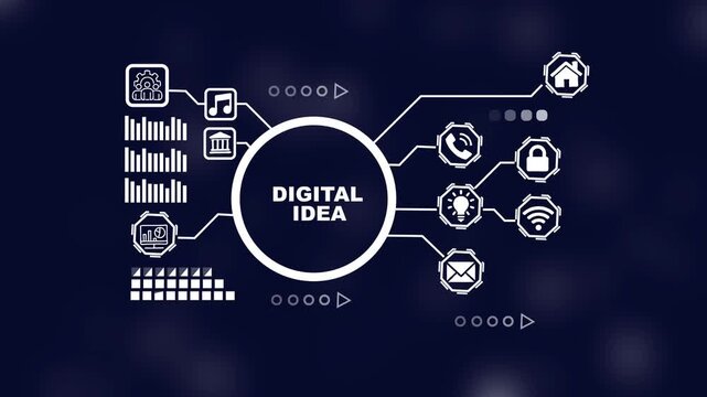 Digital idea infographic hud interface with connected icons and network data flow