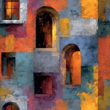 Painterly Arched Windows Colorful Pattern