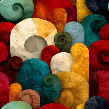 Painterly Shell Spirals Colorful Pattern