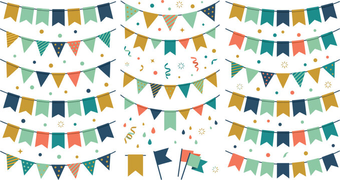 Colorful Bunting Flag Garland Set with Confetti and Streamers