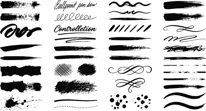 Hand Drawn Brush Stroke and Underline Element Collection