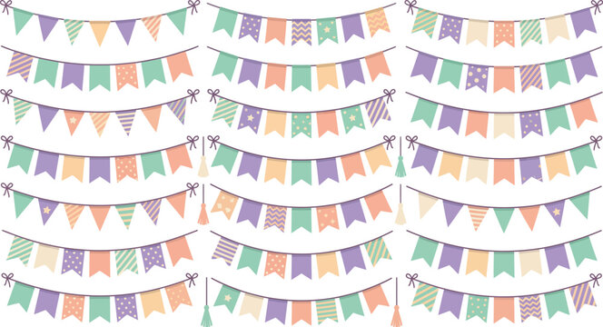 Pastel Pennant Bunting Garland Collection with Bows and Tassels