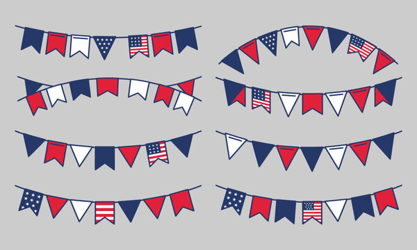 Patriotic Bunting Flag Garland Set in Red White and Blue