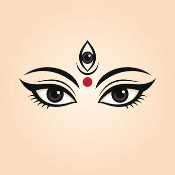Stylized illustration of goddess durga eyes with third eye and bindi