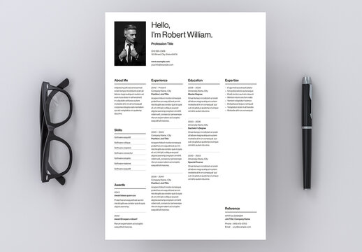 Minimal Professional Four Column Resume Layout