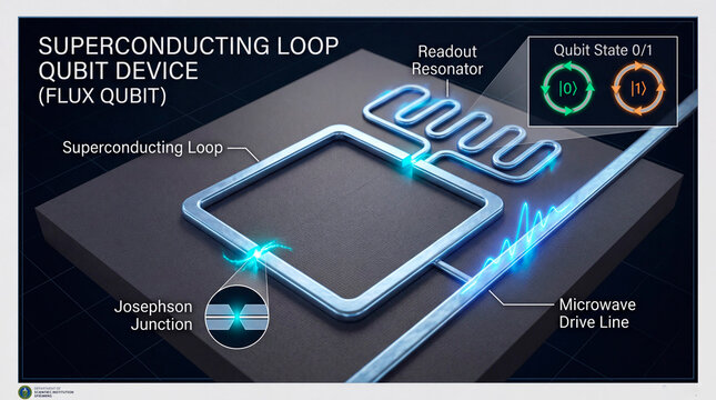 Scientific schematic of superconducting loop qubit and readout resonator