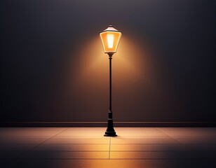 Obraz premium a single minimalist street lamp glowing in the dark simple geometric shapes cinematic flat art