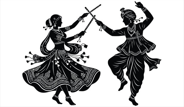 Traditional Indian couple dancing Dandiya vector art