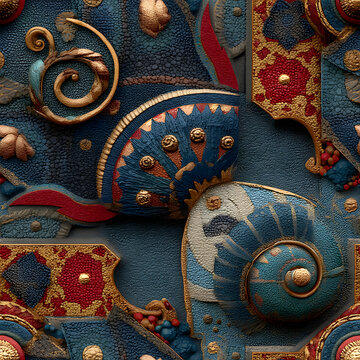 Maximalist Ornament Shell Spirals Colorful Pattern