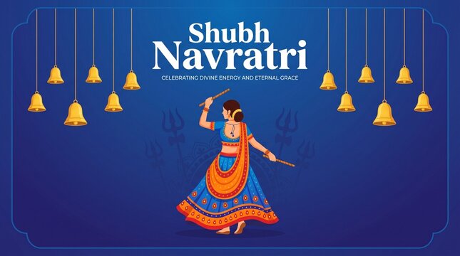 Shubh Navratri Dandiya Dance Blue Festive Vector Banner
