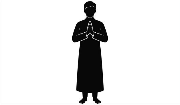 Indian man greeting vector silhouette with folded hands