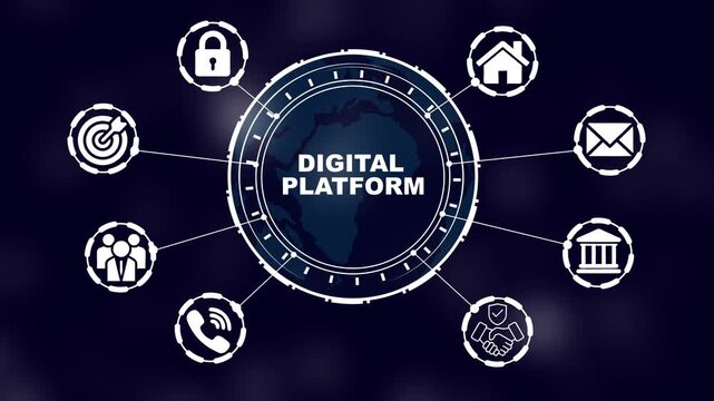 Digital platform concept with global network icons and earth globe animation