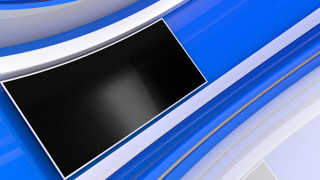 Tv Studio. Blue studio. Backdrop for TV shows .TV on wall. News studio. The perfect backdrop for any green screen or chroma key video or photo production. 3D rendering.