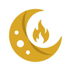 Crescent moon with flame and circles © samirah