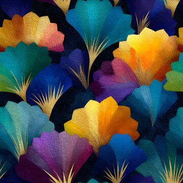 Painterly Art Deco Fans Colorful Pattern