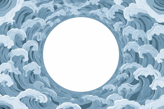 Hand-drawn Japanese-style ocean wave border with a blank white