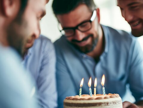 Office team celebrating a project milestone with a cake