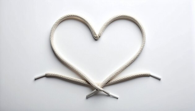 Premium woven shoelace creatively arranged into a heart shape in a minimalist studio composition