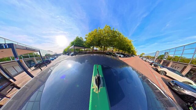 Car Roof Mounted Camera Unique and Ultra Wide Angle Footage of British Road Travel and Traffic. During Travel Car Was Passing Through Most of Cities Streets, Landscapes and Highways of England, UK