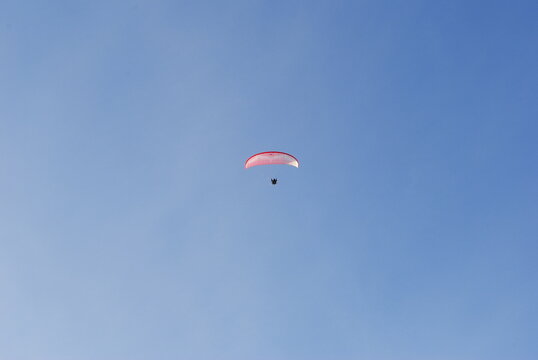 Powered paragliding, paramotoring over Sebago Lake, Maine in winter