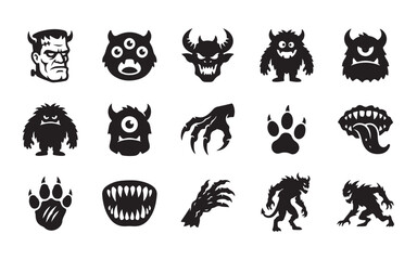 Fototapeta premium Monsters and creature icons for Halloween party invitations and scary game.