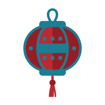 Red and teal hanging lantern with tassel