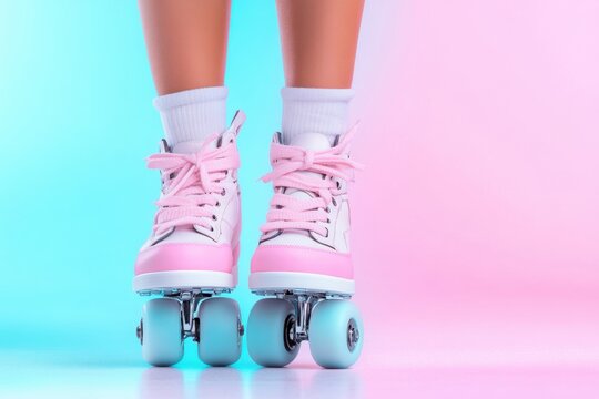 Stylish Roller Skates with a Trendy Pink and Blue Background for Active Lifestyle Photography