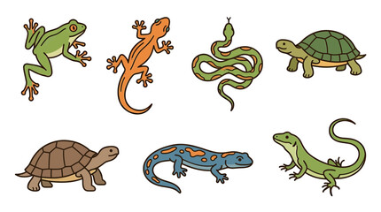 Obraz premium Collection of Cartoon Reptiles and Amphibians Isolated